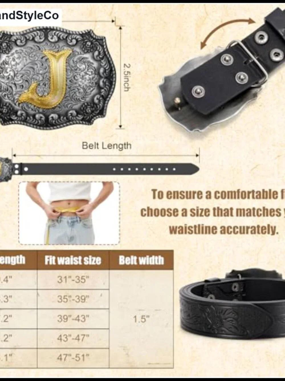 Western Initial Letter PU Leather Belt Snap-On Buckle A-Z